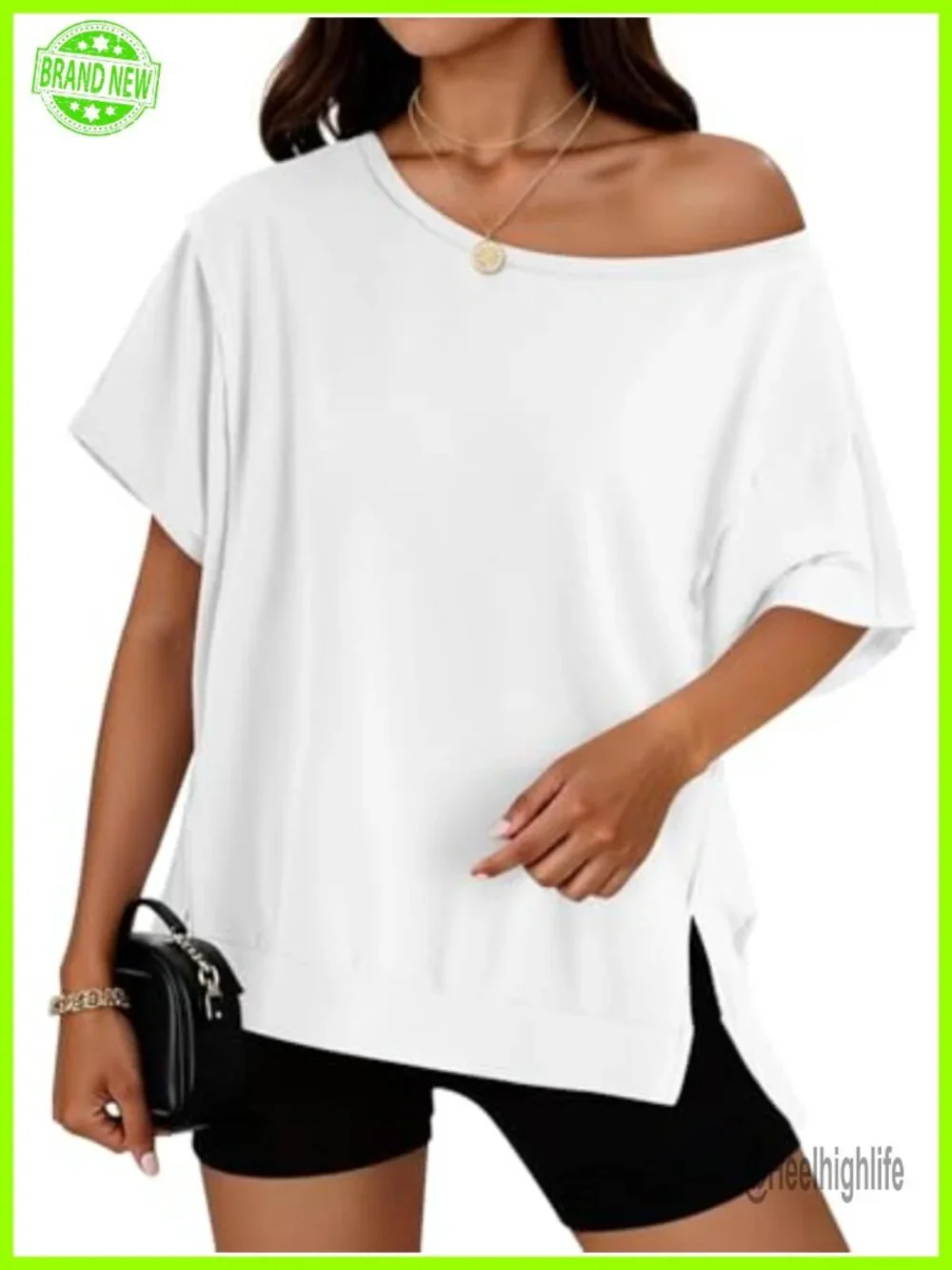 Womens Oversized Batwing Short Sleeve Slit Hem Casual Summer Beach T-Shirt